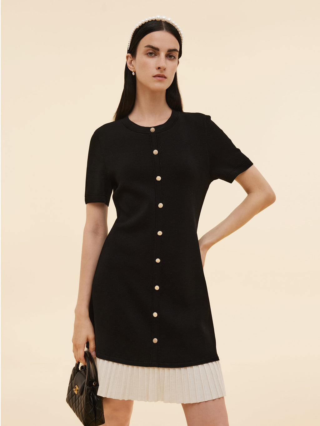 Bloklu Kadın Triko Mini Elbise