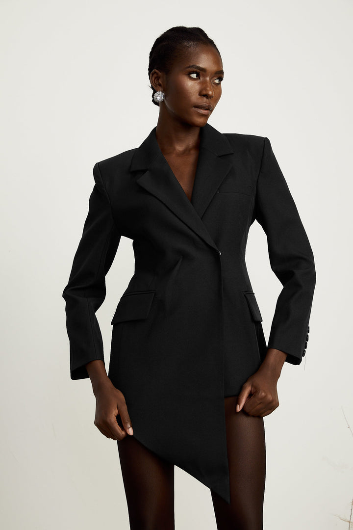 Halley Siyah Asimetrik Beli Saran Blazer