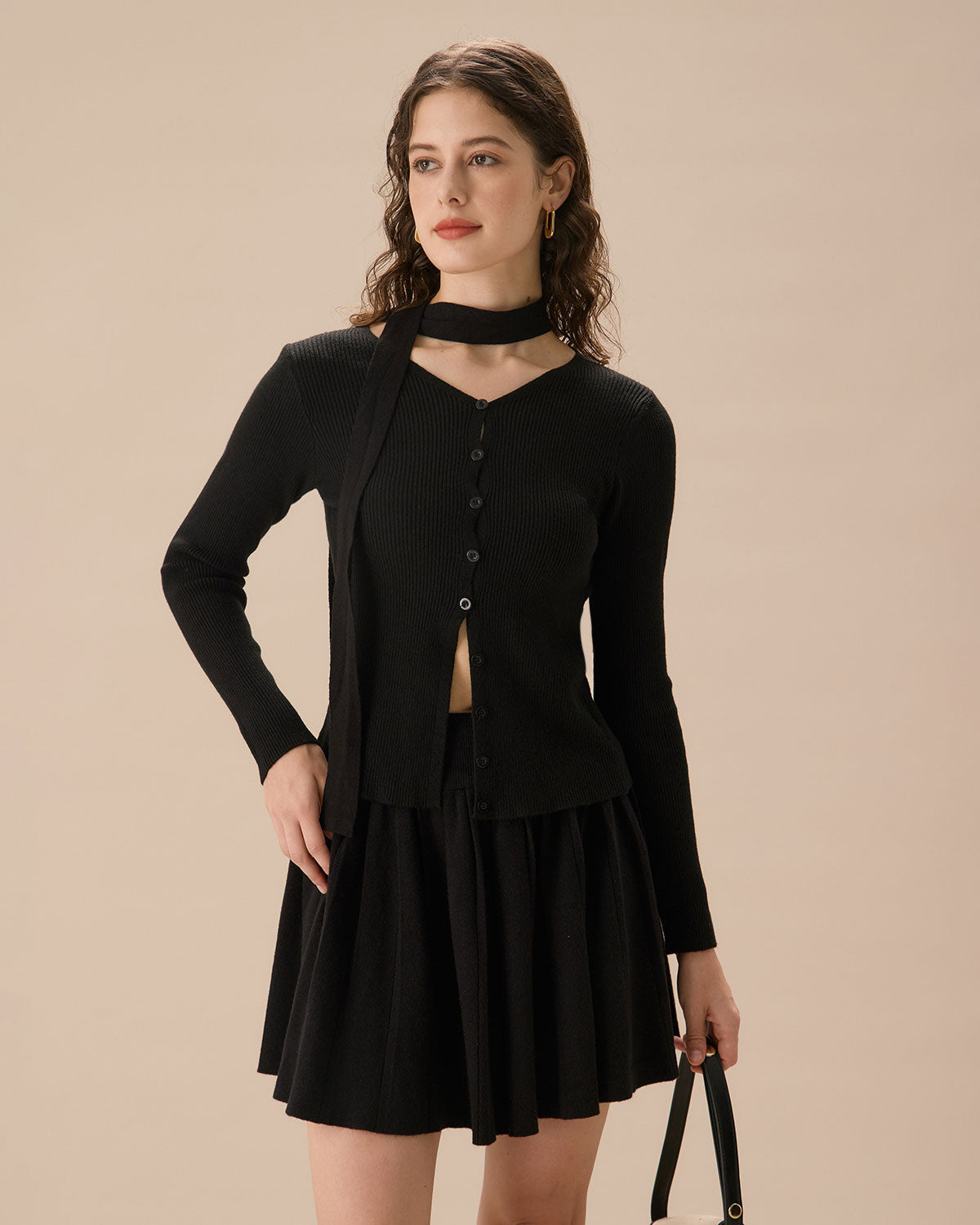 Siyah Fitilli Örgü Slim Hırka