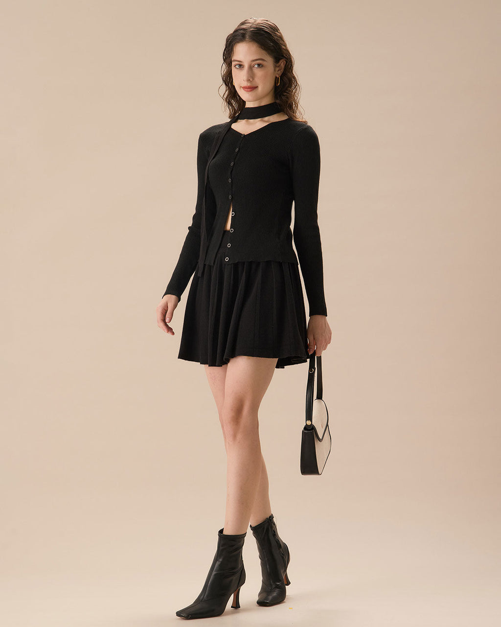 Siyah Fitilli Örgü Slim Hırka