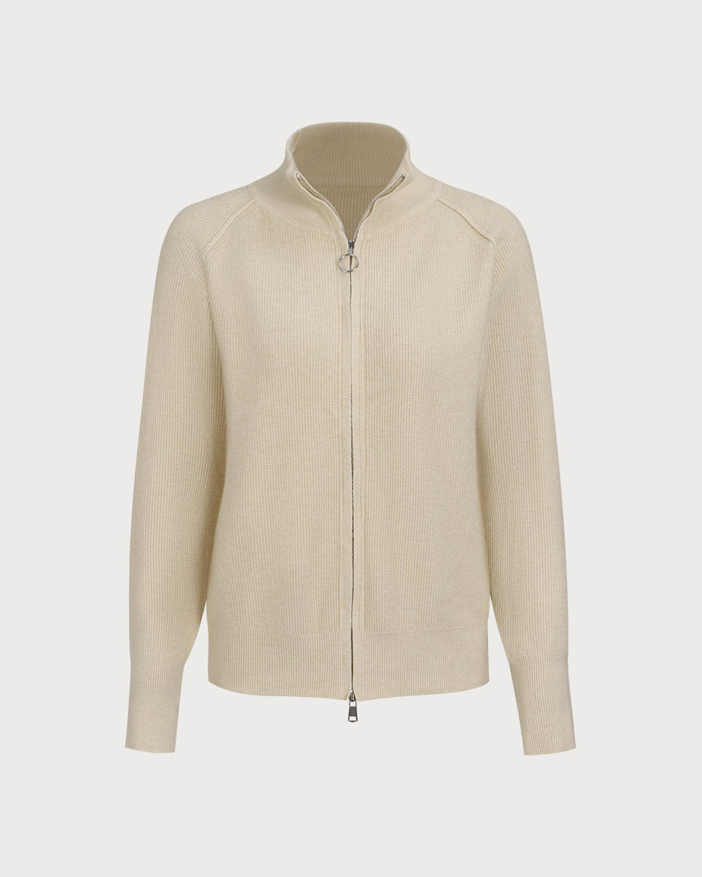 Bej Rengi Fitilli Örgü Fermuarlı Hırka