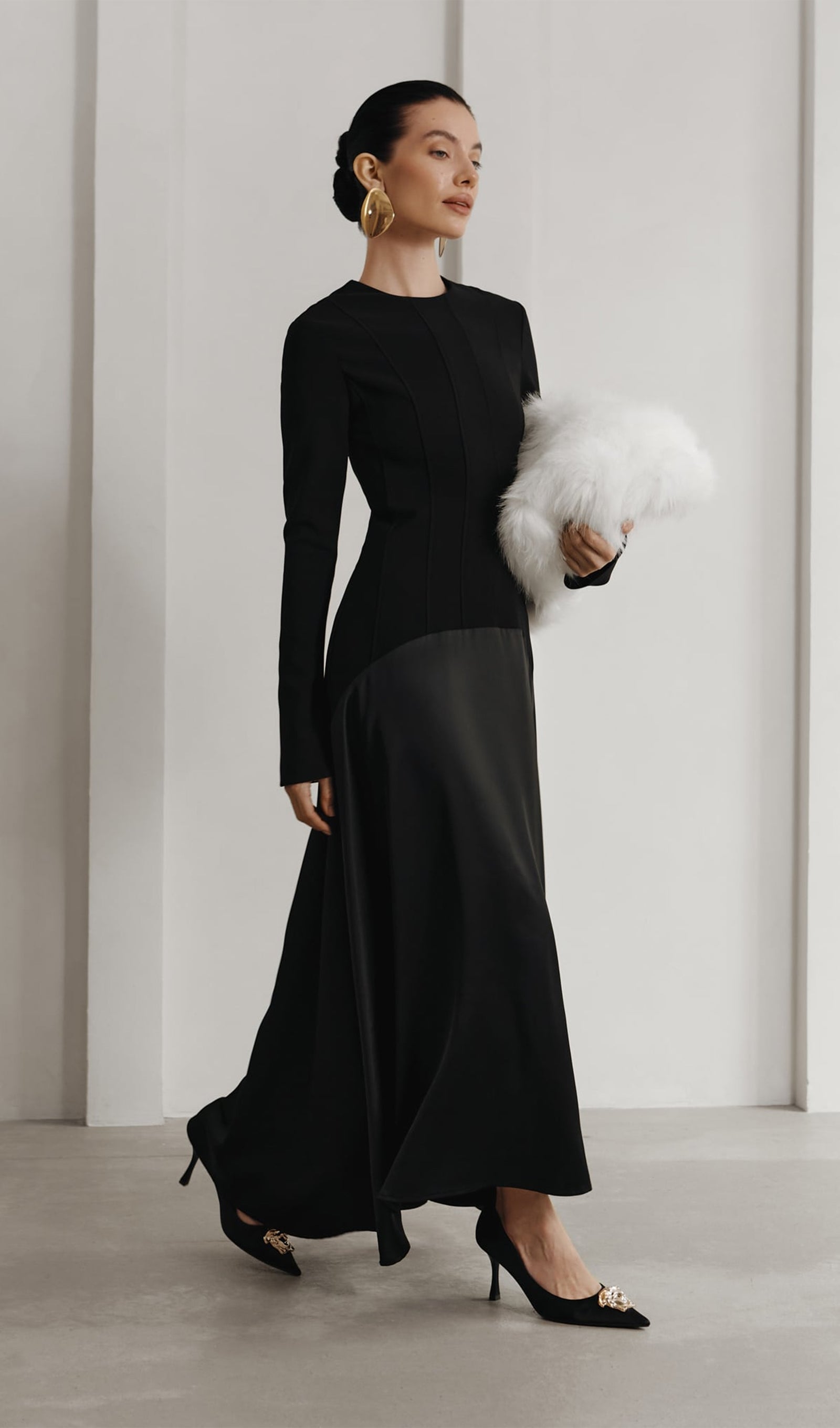 Örme Saten Uzun Elbise