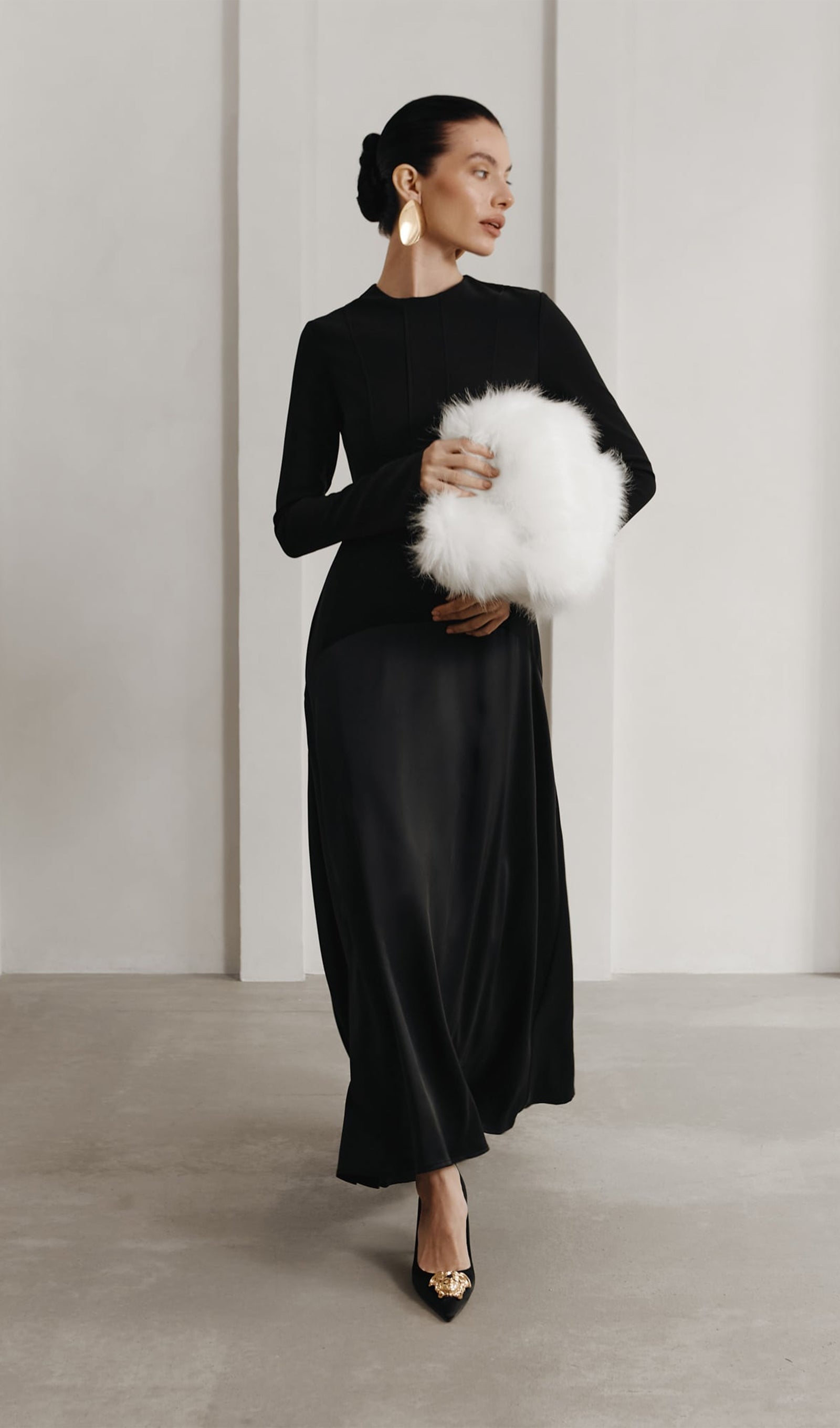 Örme Saten Uzun Elbise