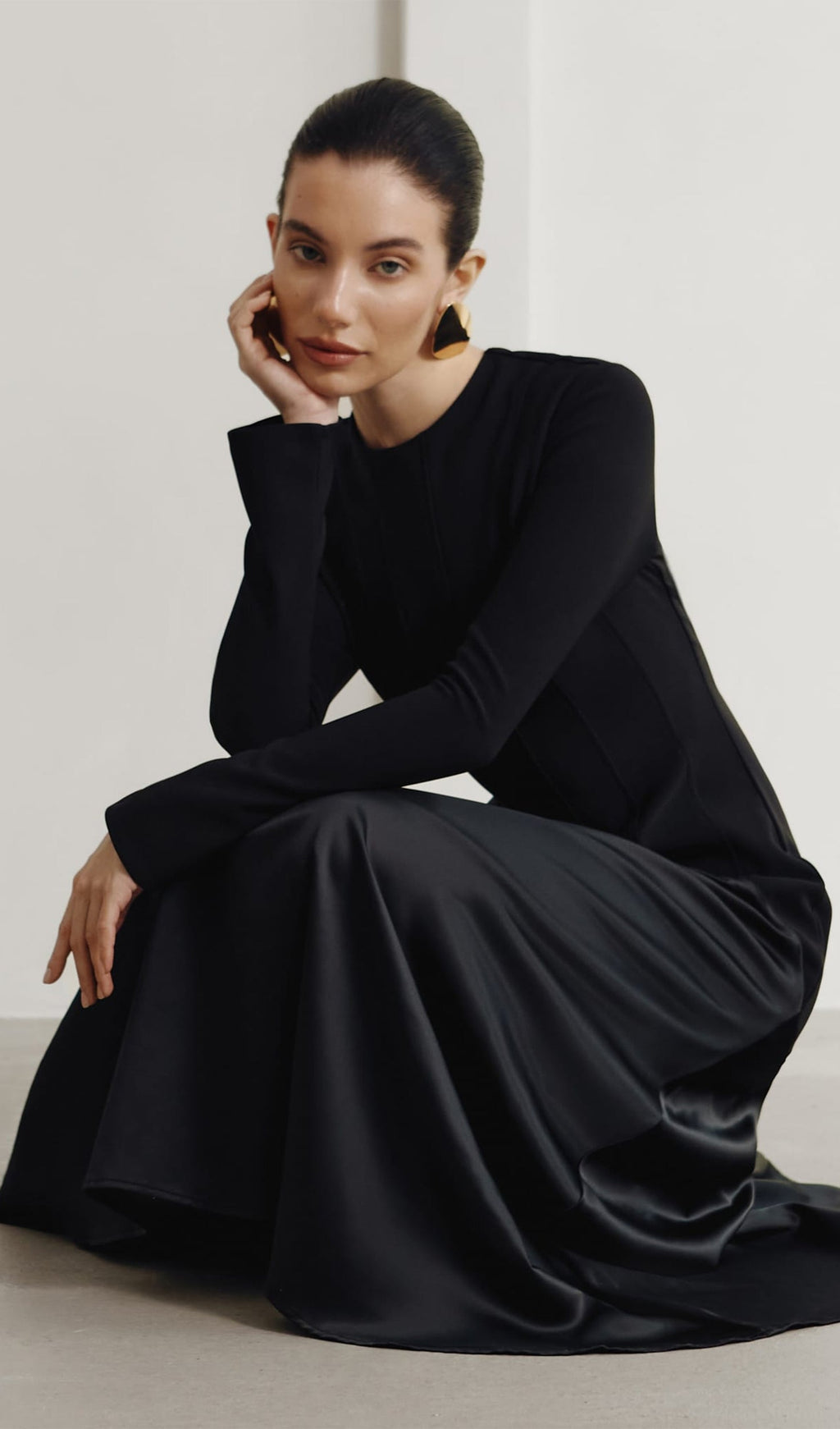 Örme Saten Uzun Elbise