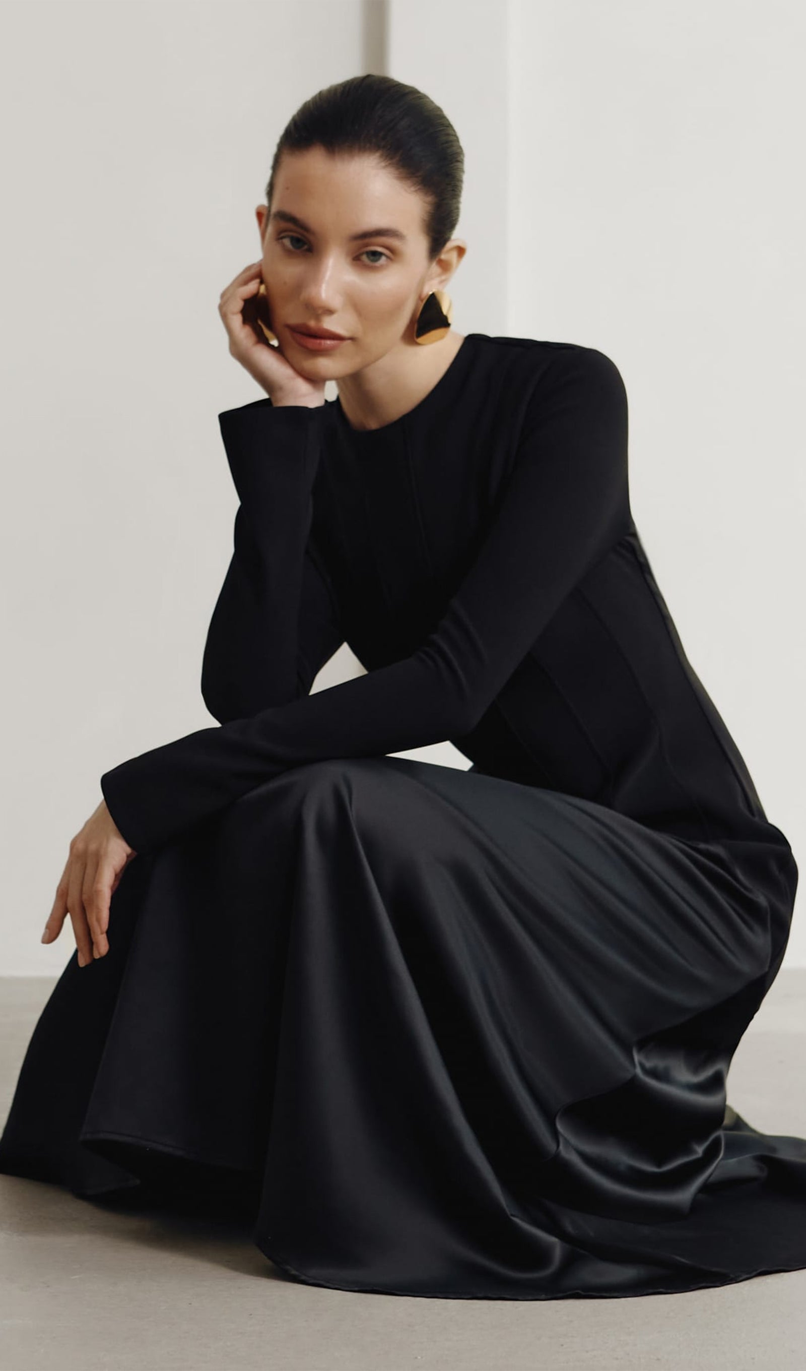 Örme Saten Uzun Elbise