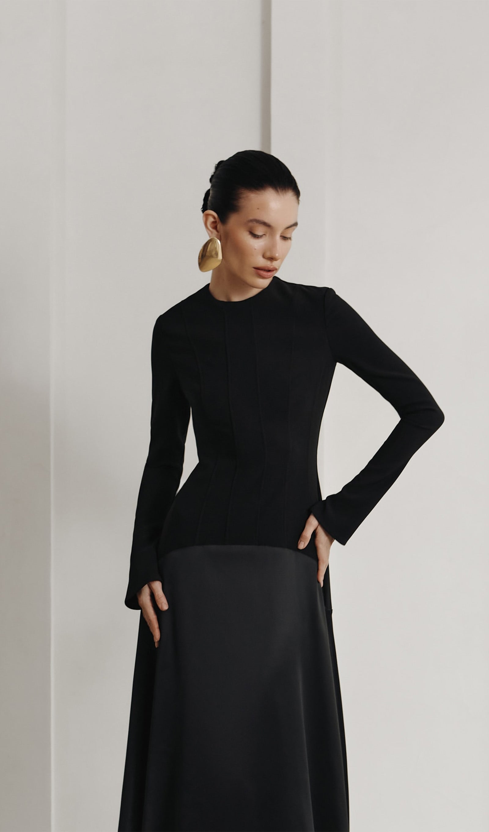 Örme Saten Uzun Elbise