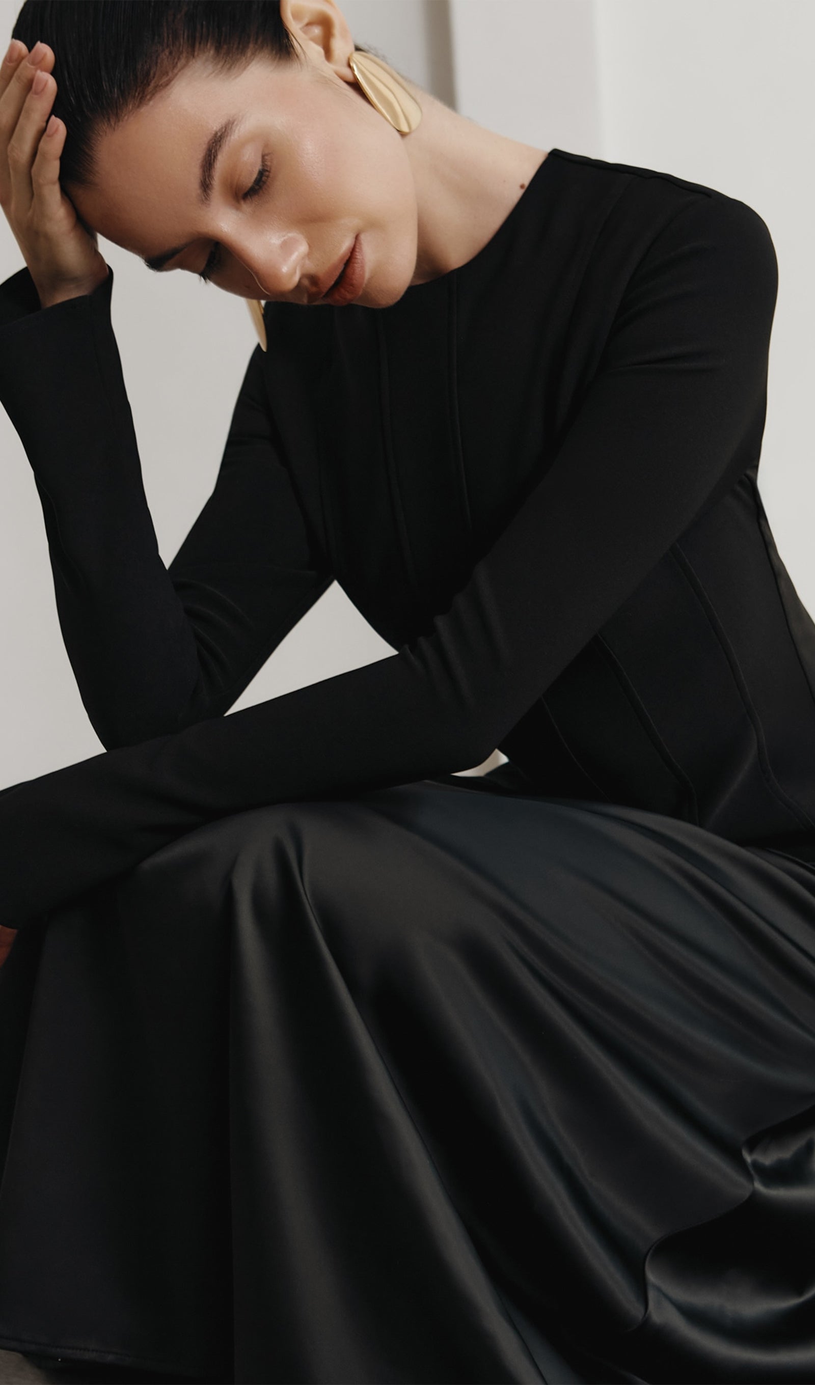 Örme Saten Uzun Elbise