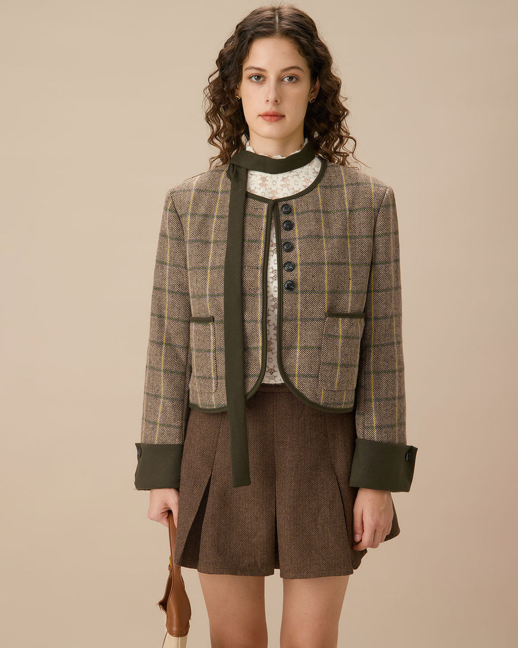 Yeşil Kareli Tek Düğmeli Cepli Ceket