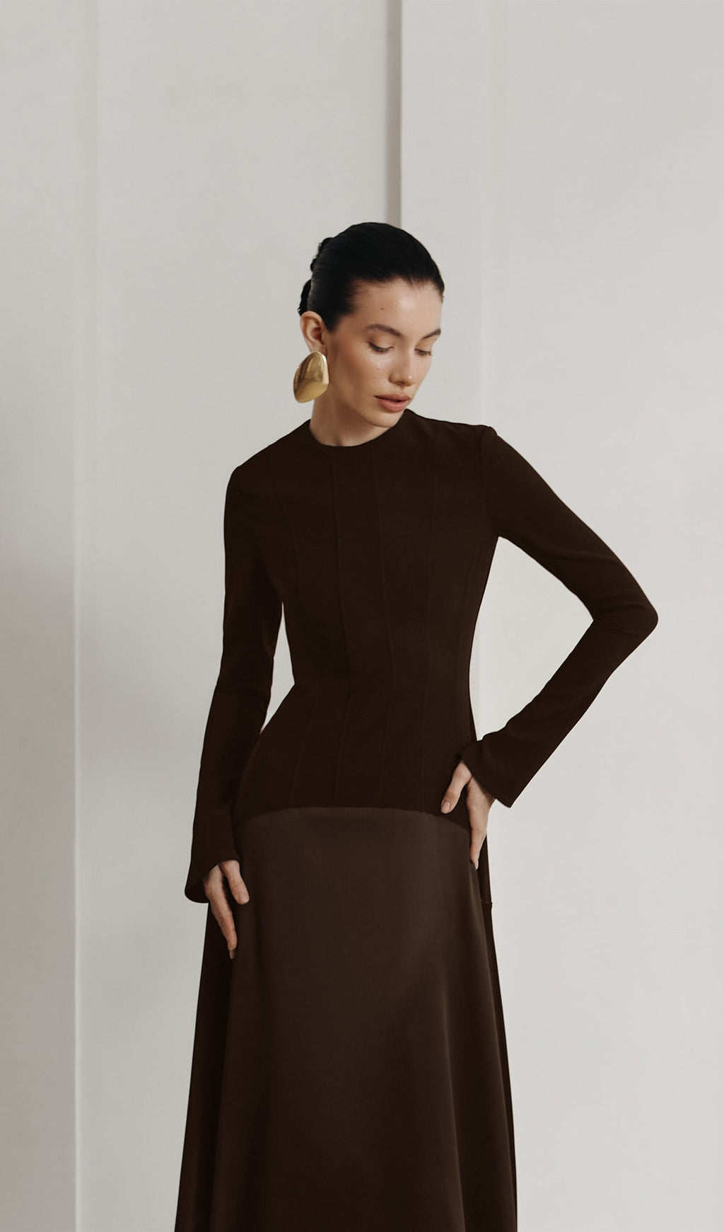 Örme Saten Uzun Elbise