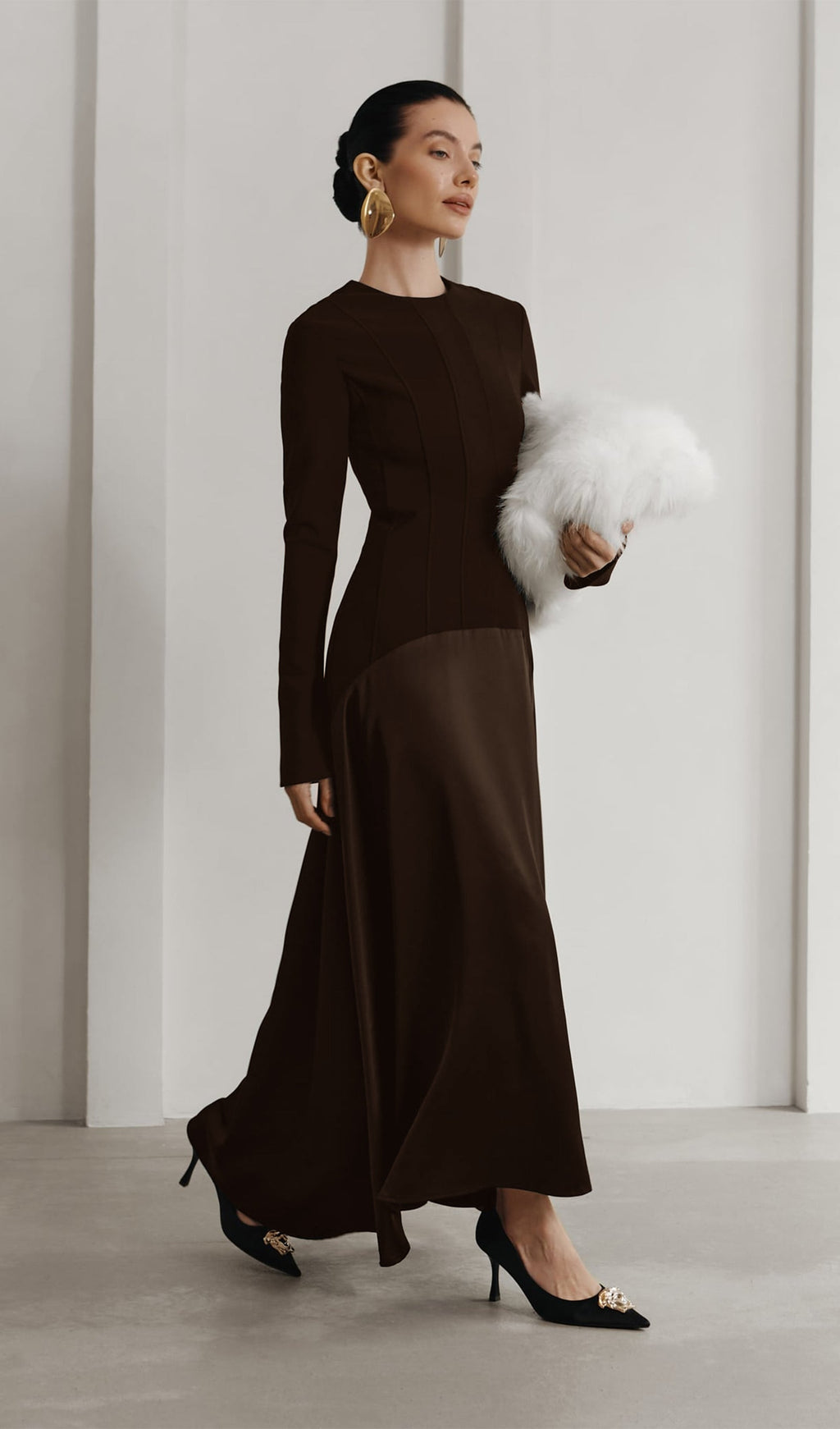 Örme Saten Uzun Elbise