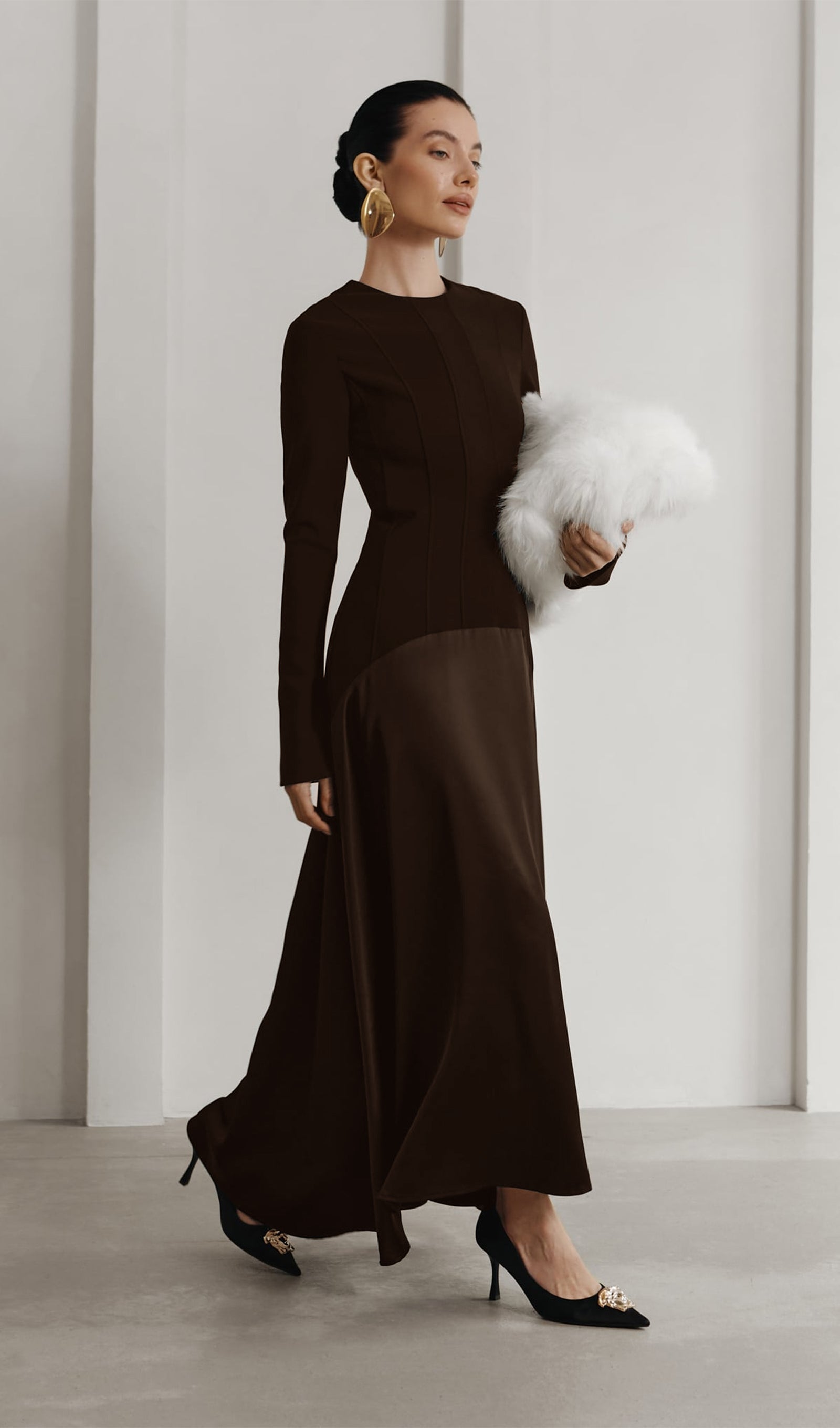 Örme Saten Uzun Elbise