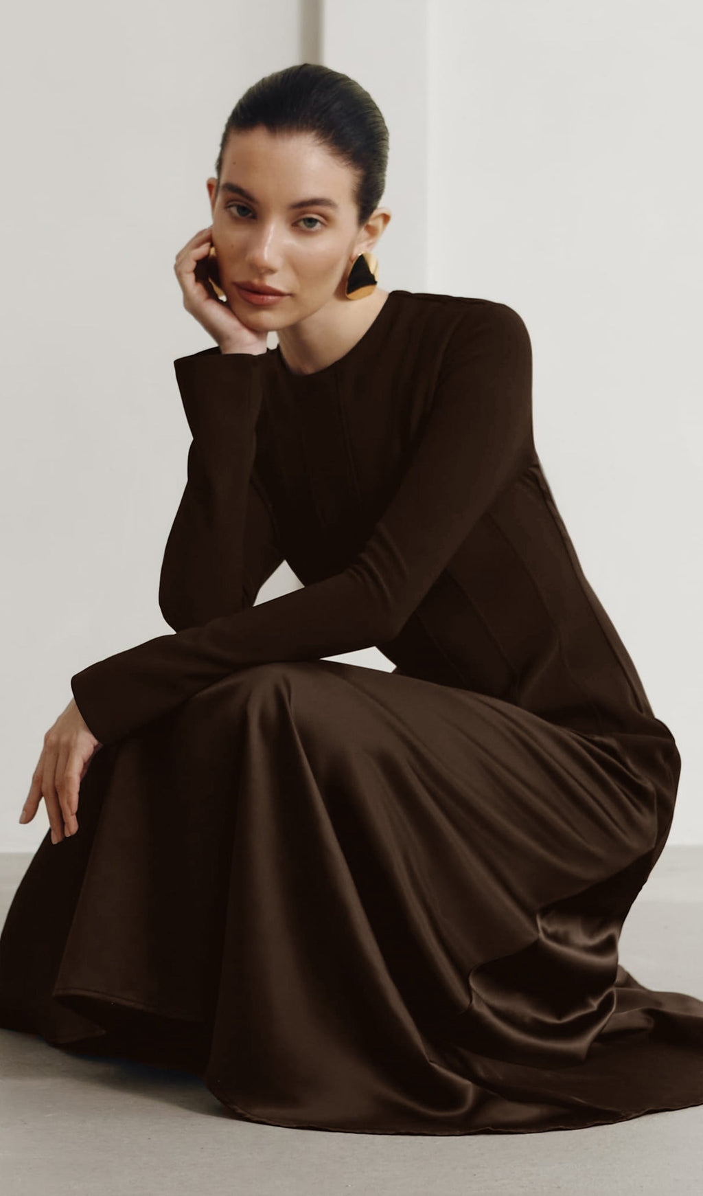 Örme Saten Uzun Elbise