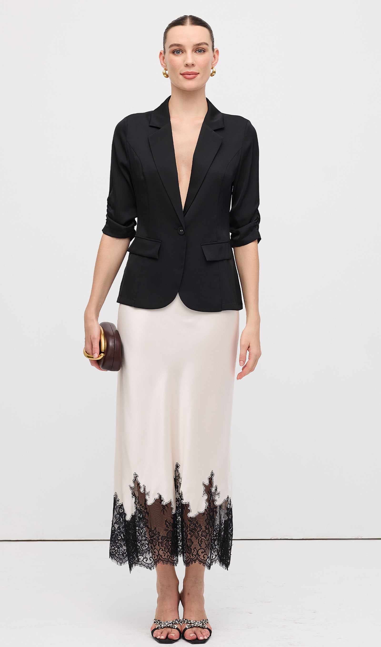 Dantel Saten Midi Etek