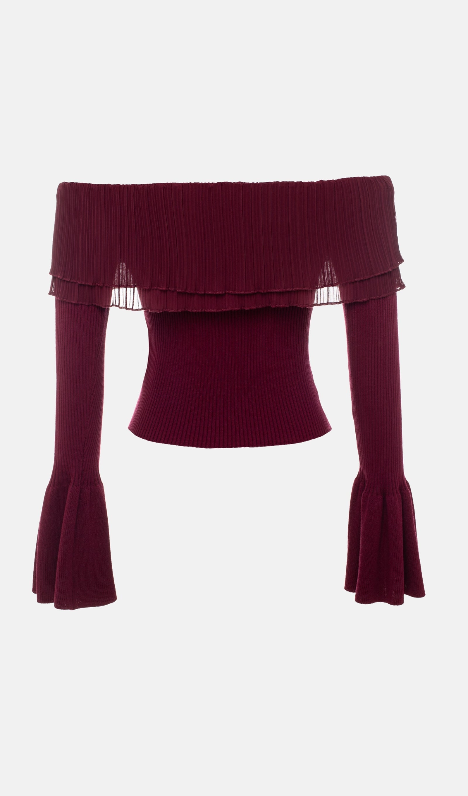 Flier Starplez Fırfır Düğme Detay Üst - Bordo