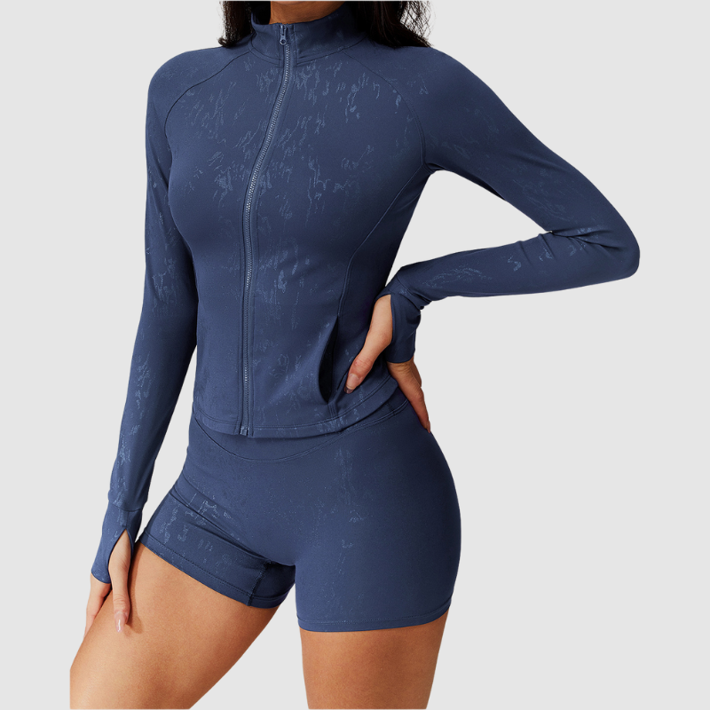 Yüksek Yakalı Dokulu Fermuarlı Spor Hırka