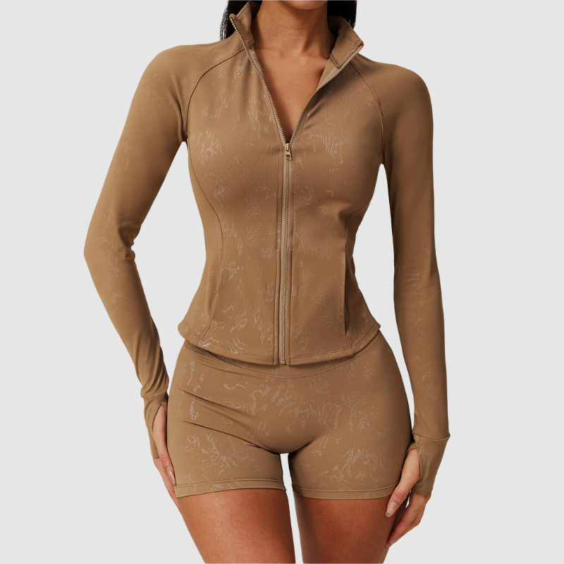 Yüksek Yakalı Dokulu Fermuarlı Spor Hırka