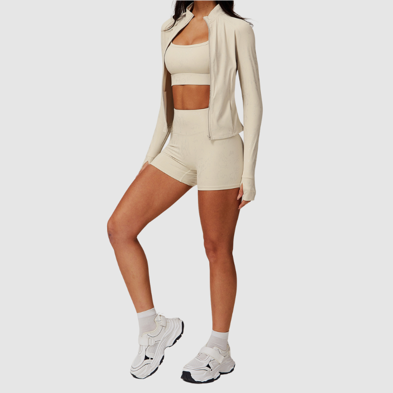 Yüksek Yakalı Dokulu Fermuarlı Spor Hırka