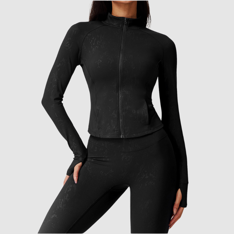 Yüksek Yakalı Dokulu Fermuarlı Spor Hırka