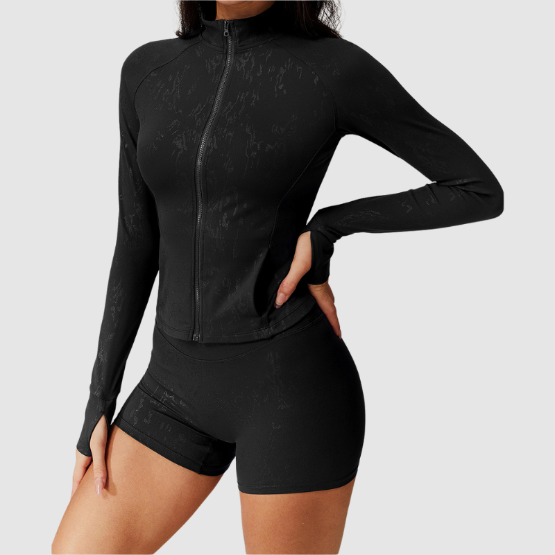 Yüksek Yakalı Dokulu Fermuarlı Spor Hırka