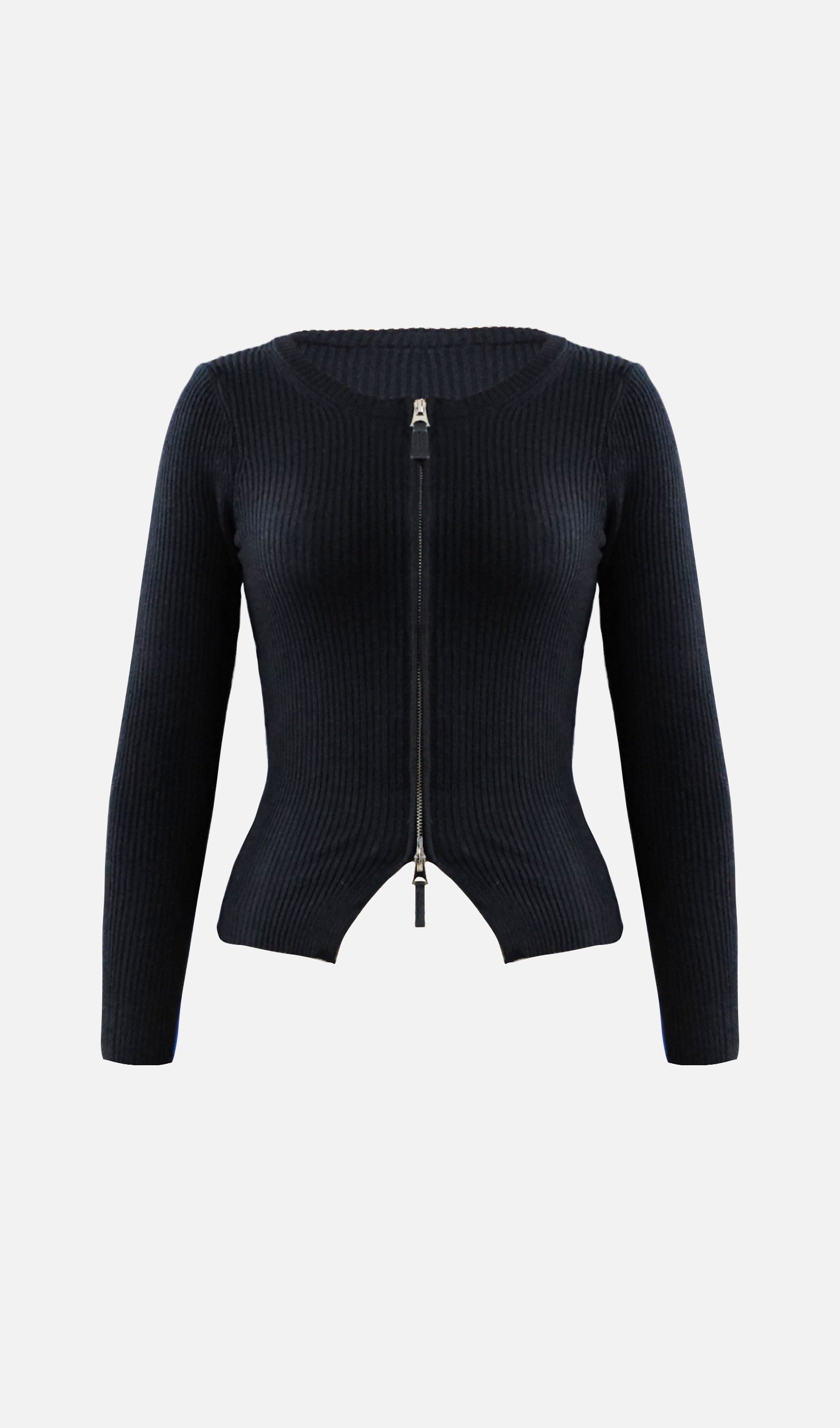 Fermuarlı Nervürlü Örgü Hırka Üst