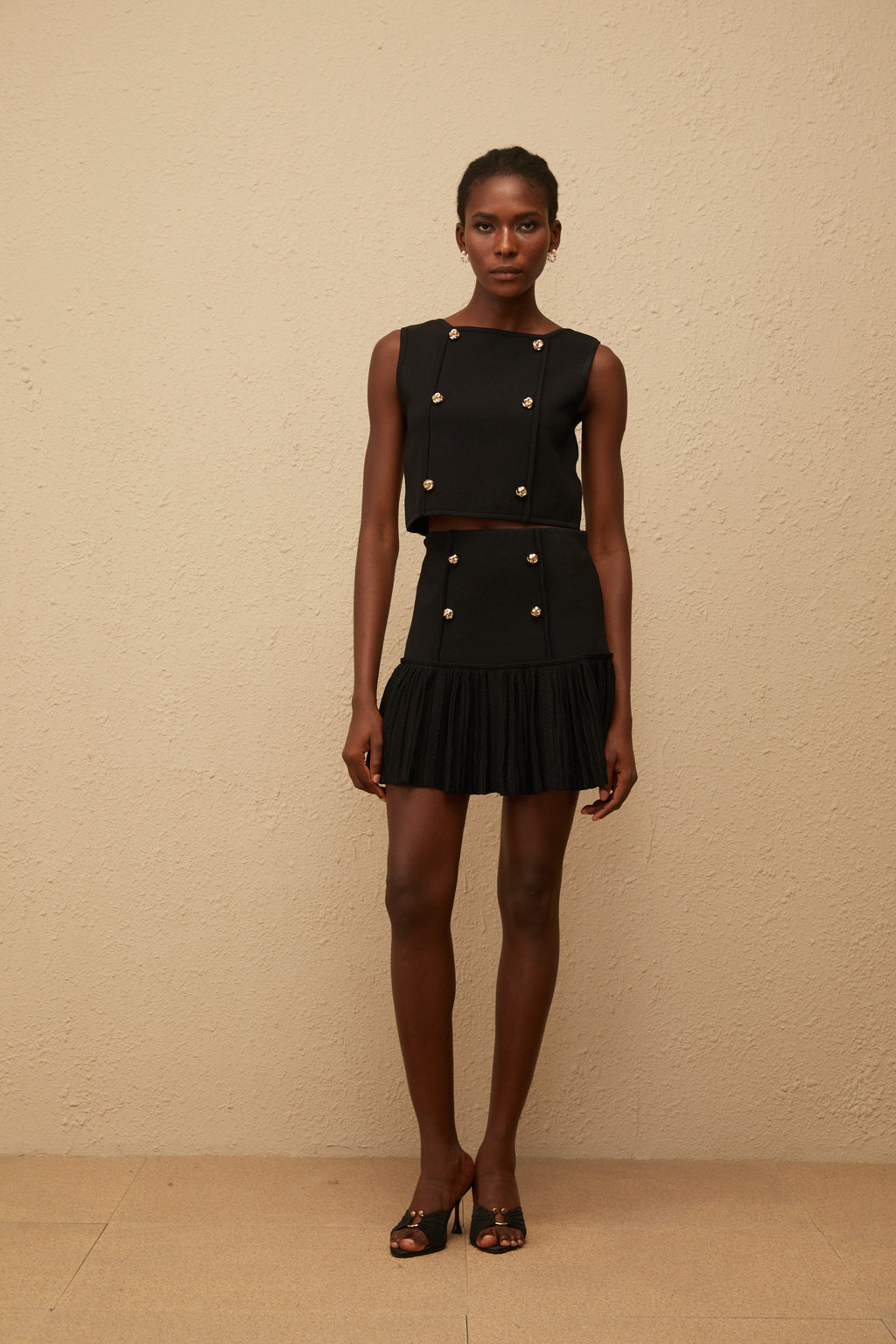 Georgia Siyah Örme Üst ve Etek Seti