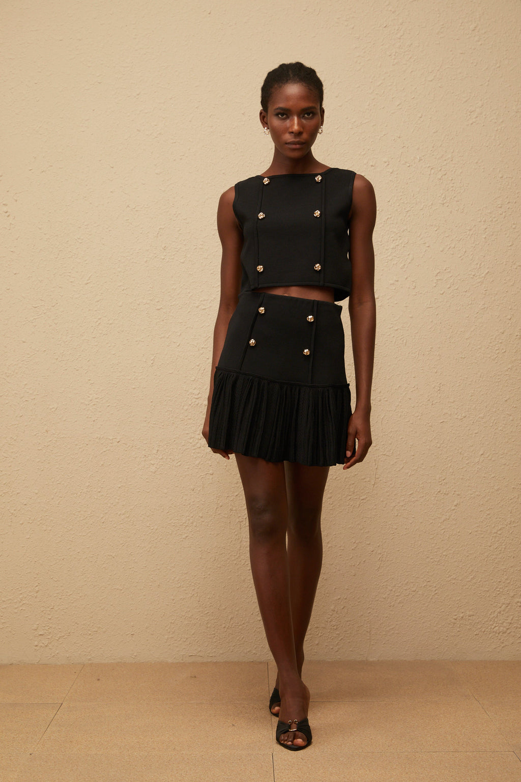 Georgia Siyah Örme Üst ve Etek Seti