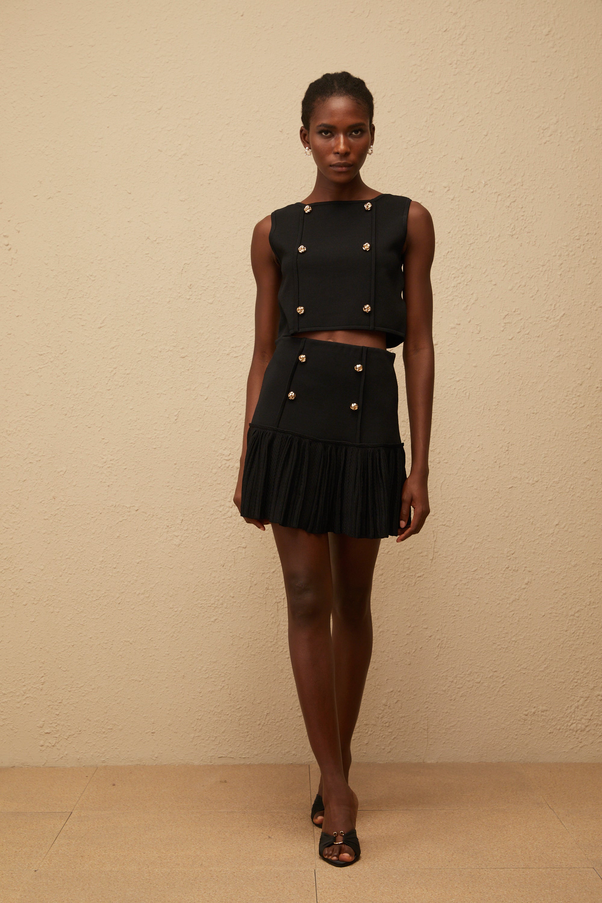 Georgia Siyah Örme Üst ve Etek Seti