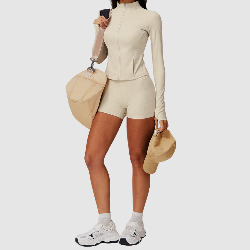 Yüksek Yakalı Dokulu Fermuarlı Spor Hırka