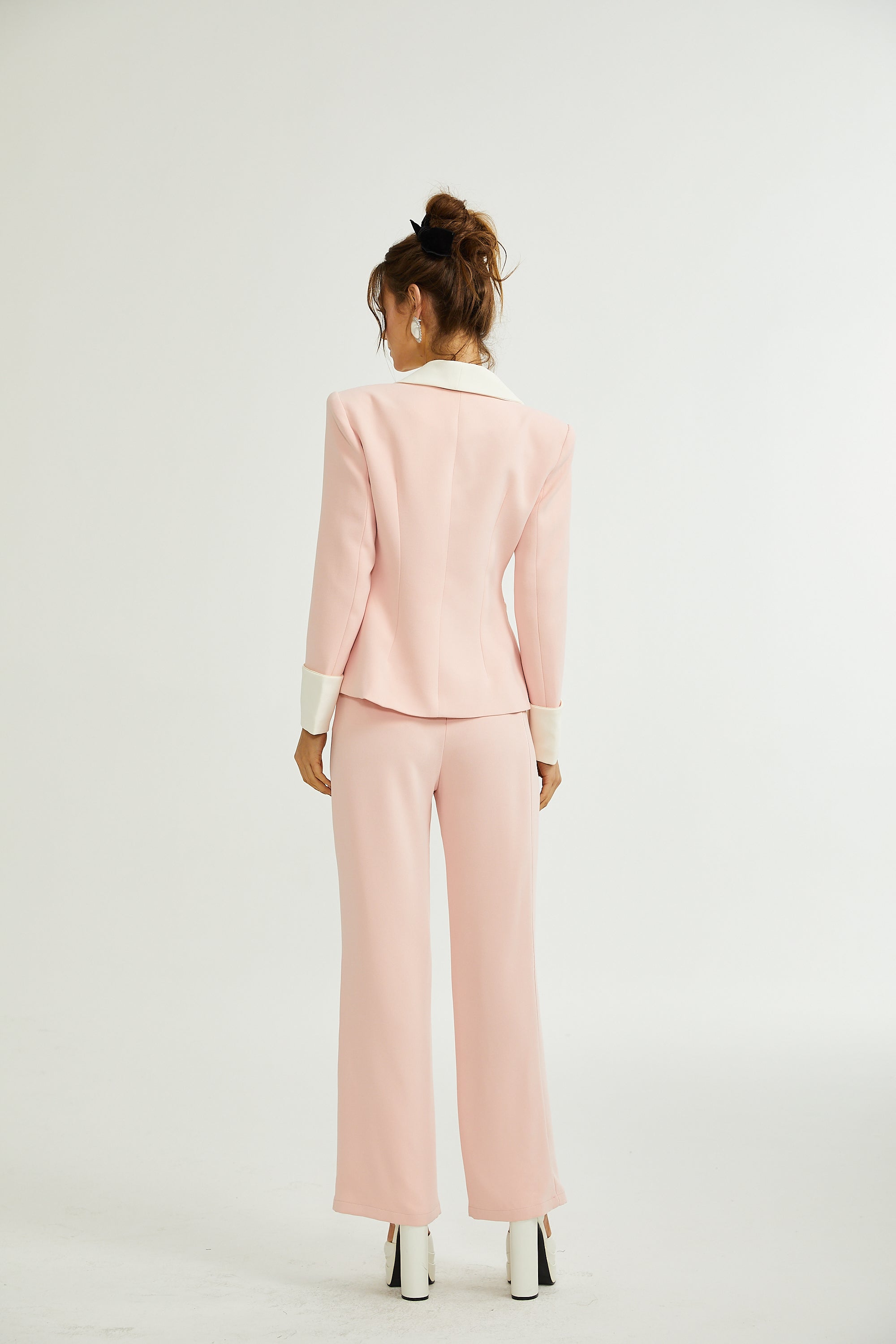 Claretta Renk Bloklu Blazer Ve Pantolon Uyumlu Takım