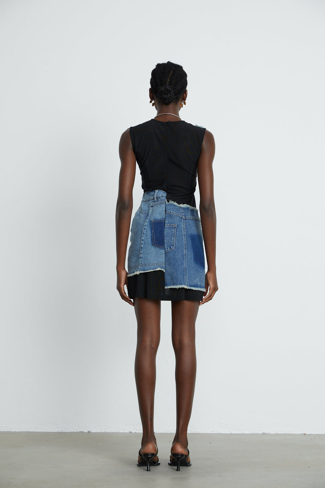 Lana Denim Patchwork Kolsuz Elbise