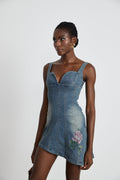 Seren İşlemeli Denim Mini Elbise