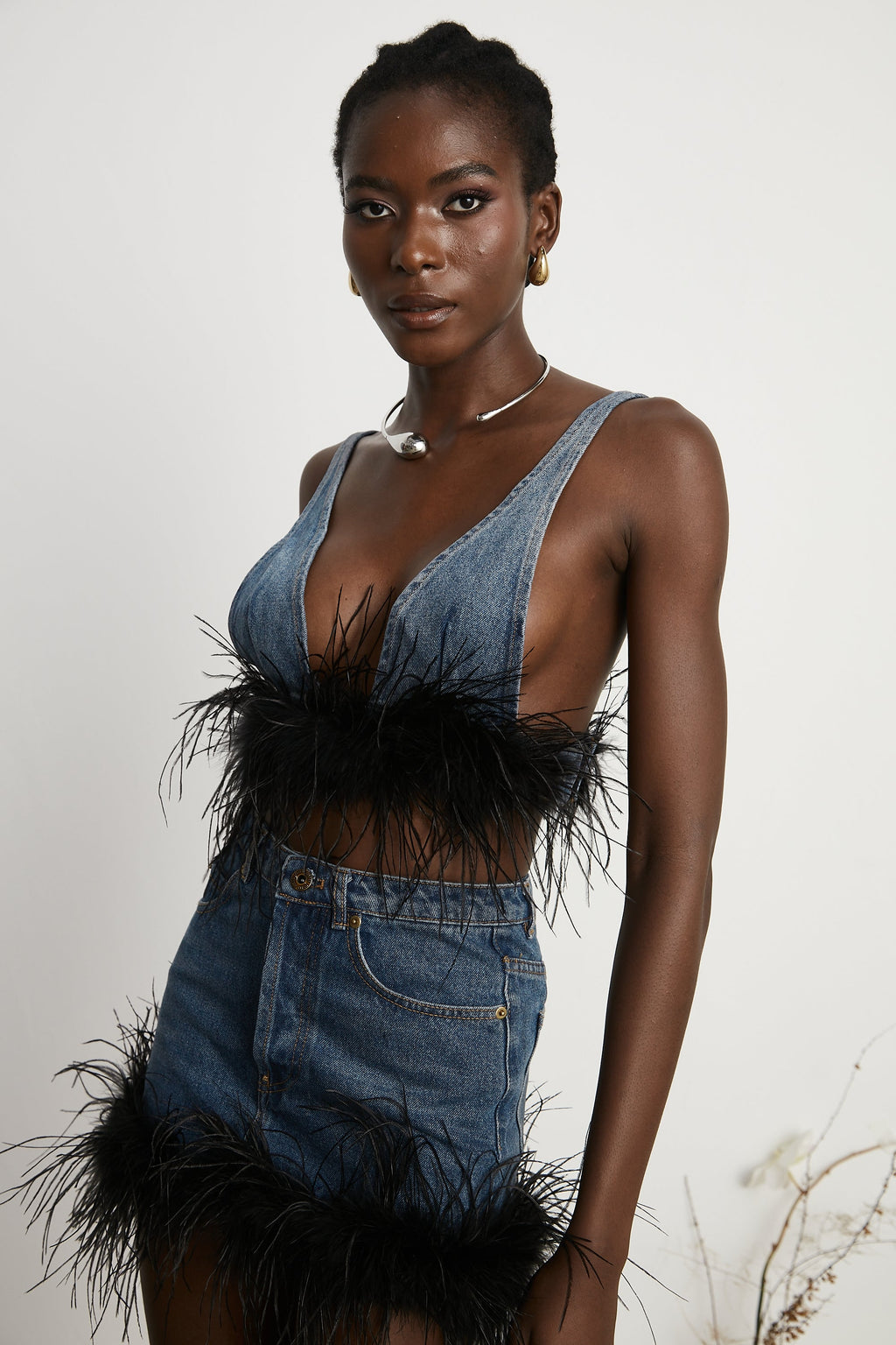 Milia Tüylü Denim Üst Ve Etek Uyumlu Set