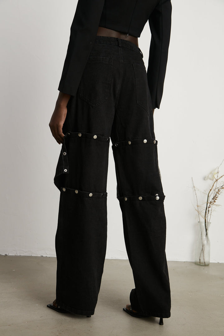 Janelle Düğmeli Düz Paça Jean Pantolon