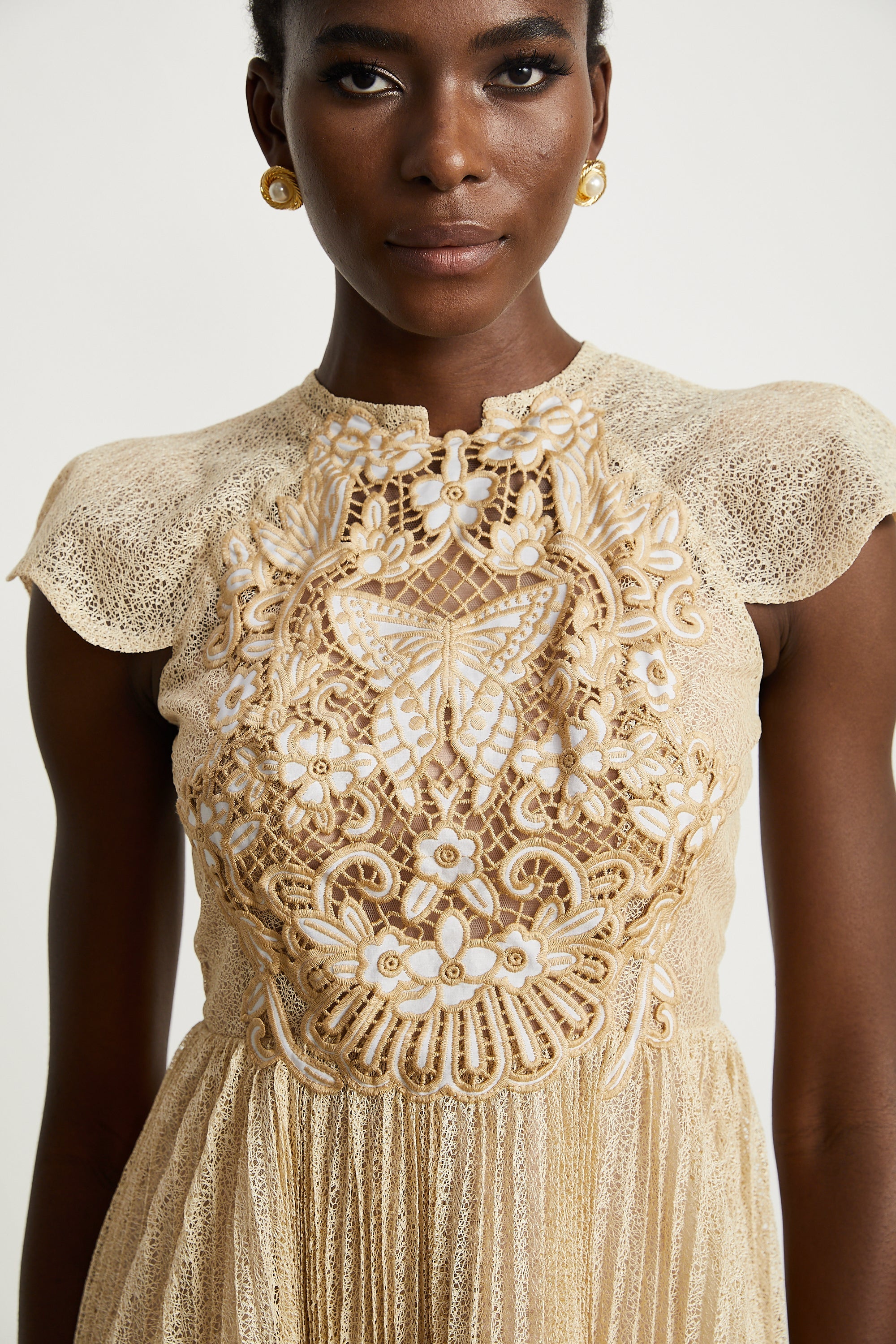 Nerissa İşlemeli Pilili Midi Elbise