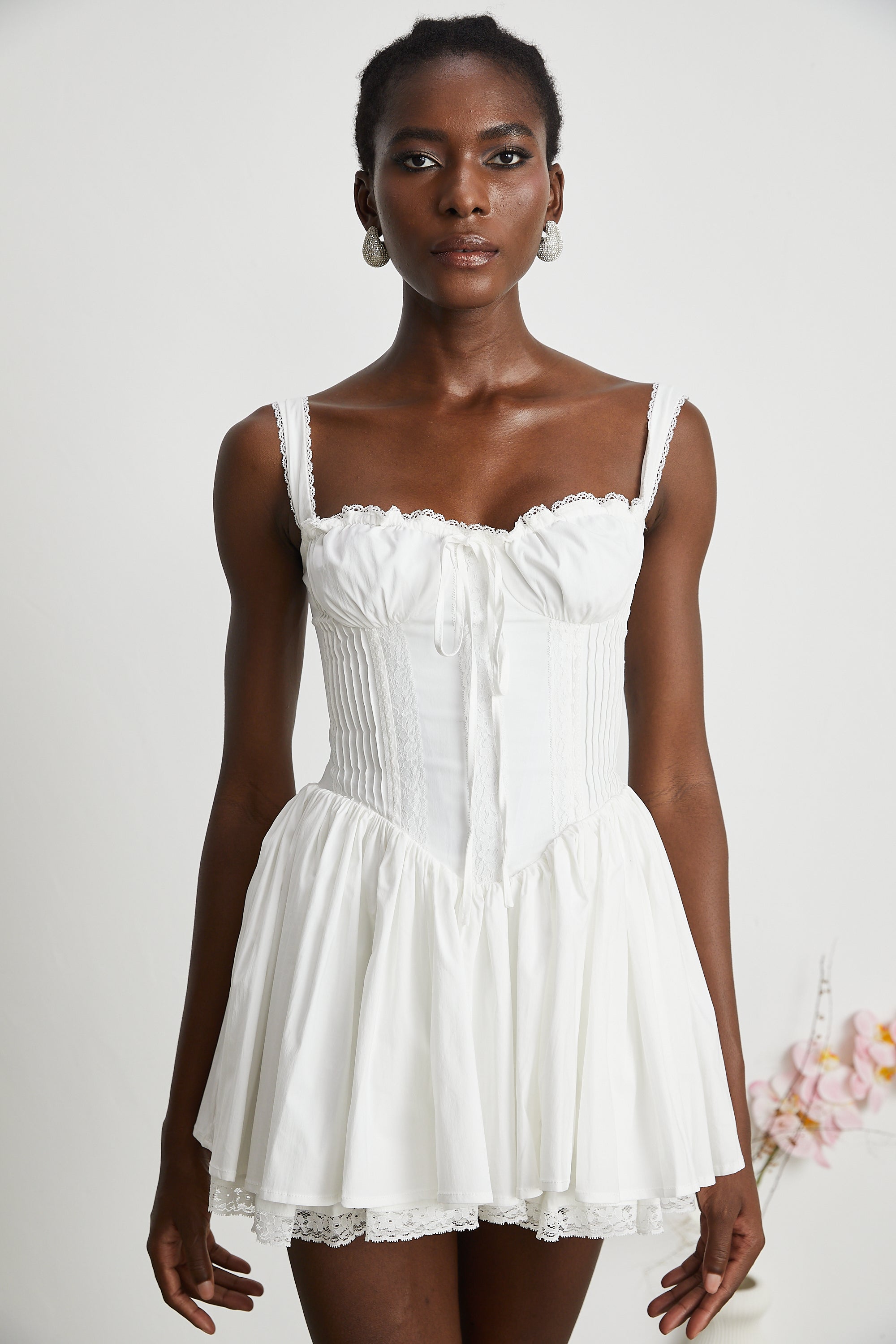 Camille Beyaz Korse Mini Elbise