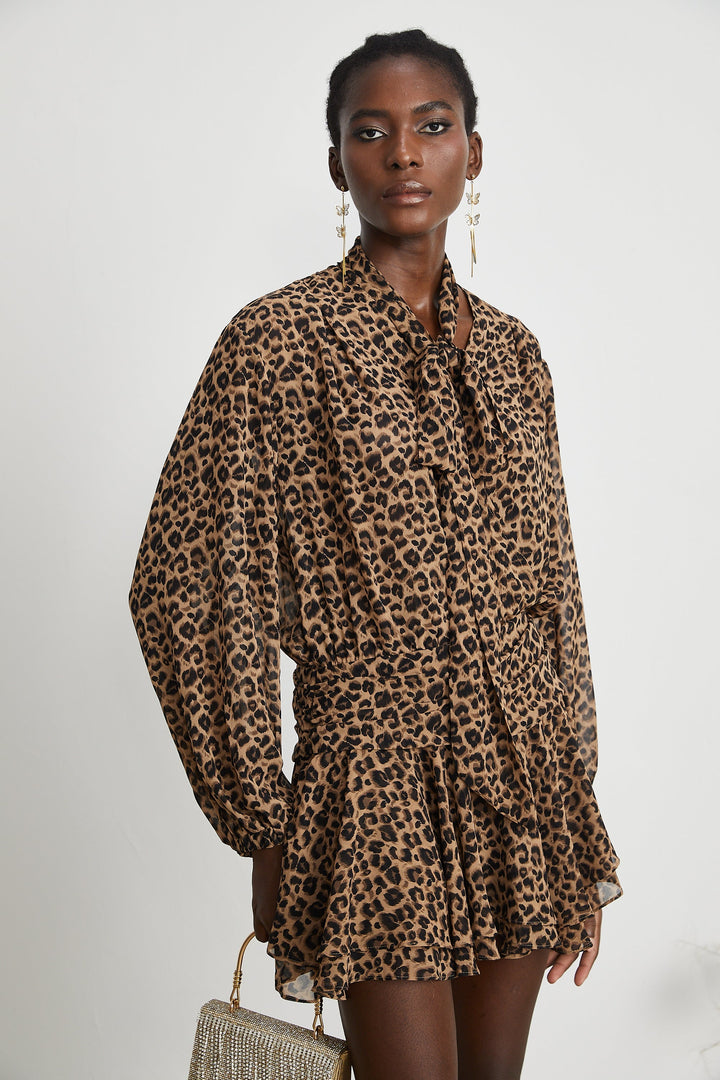 Laurence Leopar Desenli Mini Elbise