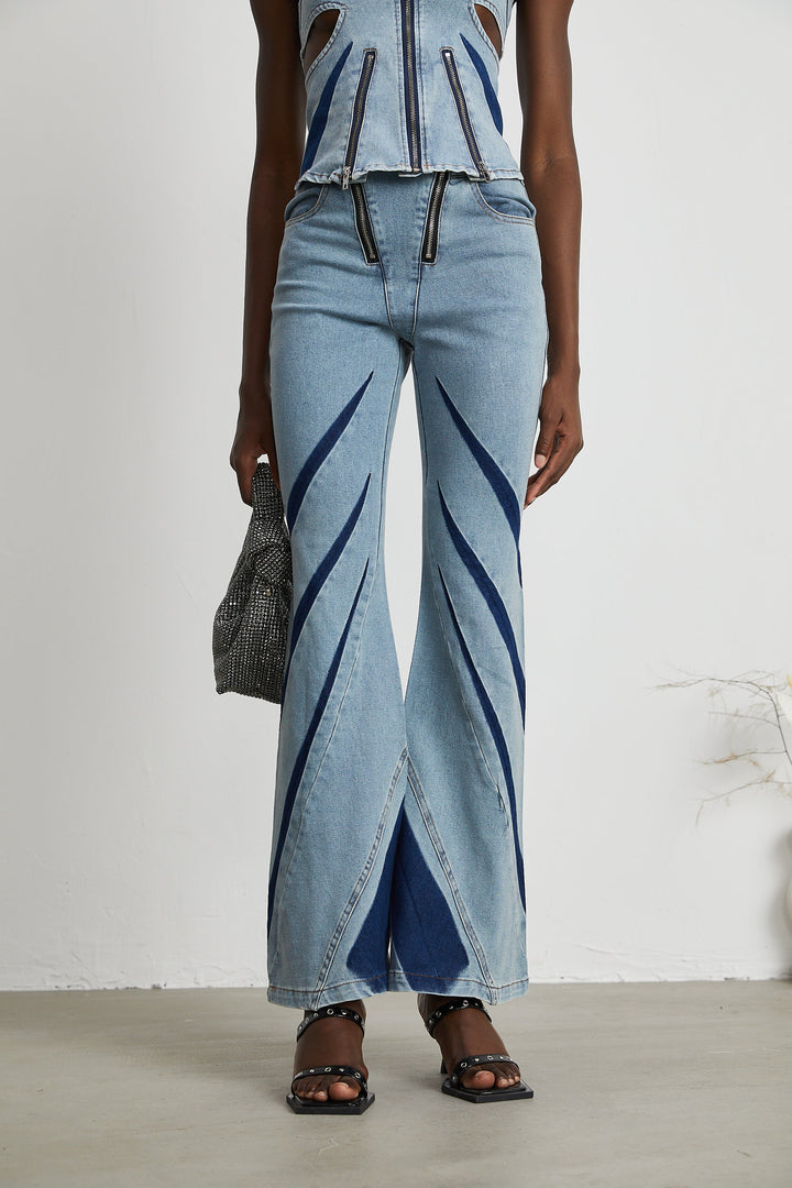 Inès Bloklu Denim Üst Ve Kot Pantolon Eşleştirme Seti