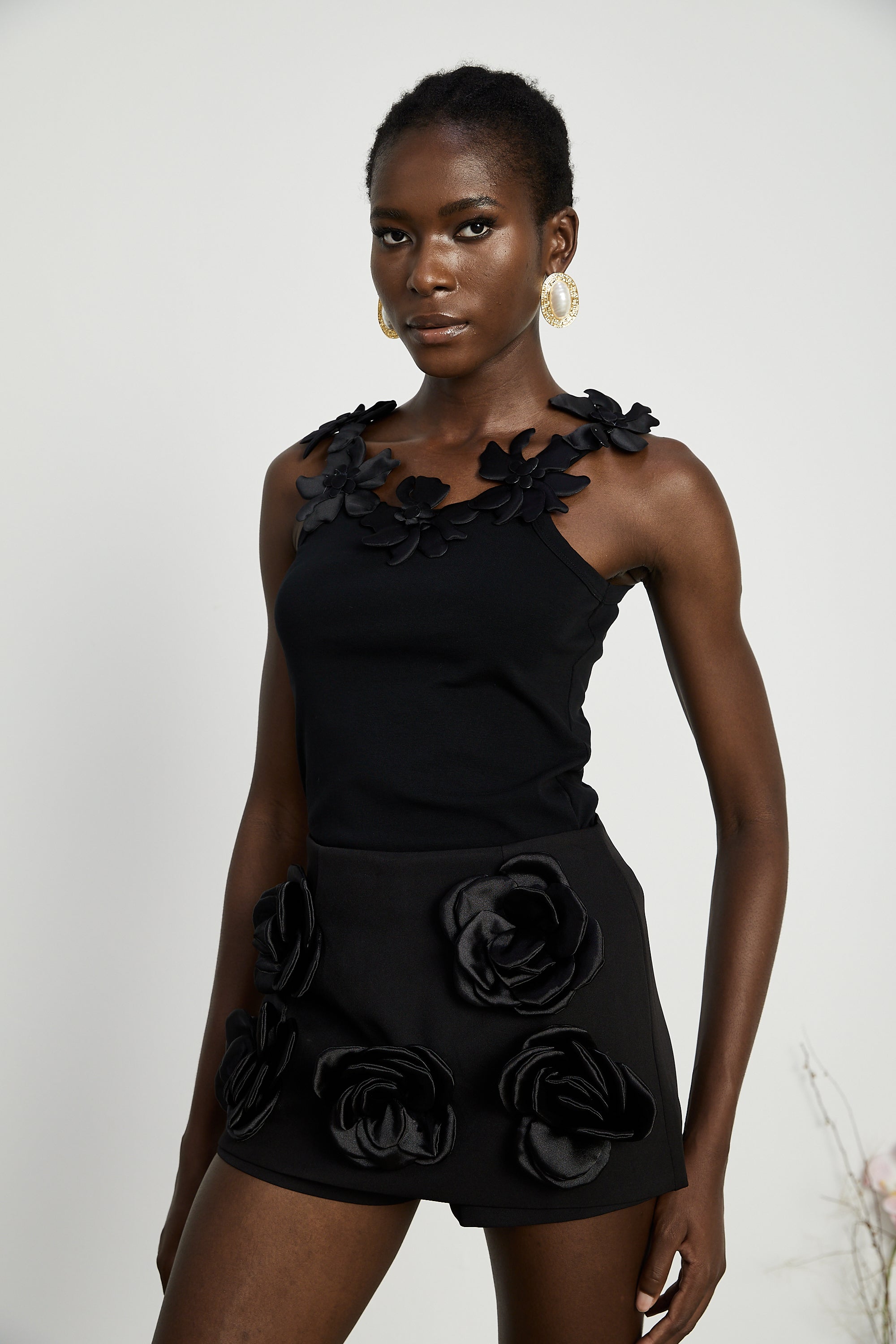 Nalini Siyah Suni Çiçek Mini Etek