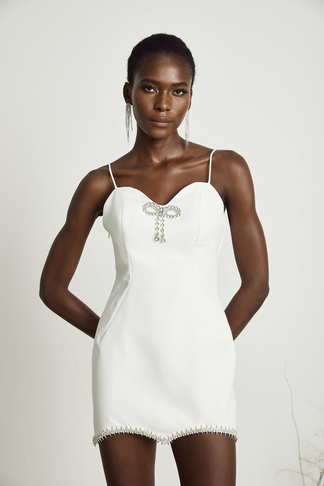 Stéphanie Kristal Fiyonklu Mini Elbise
