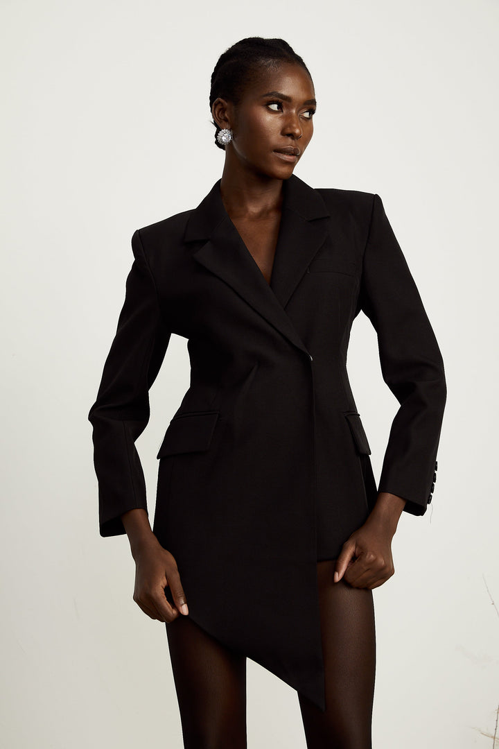 Halley Siyah Asimetrik Beli Saran Blazer