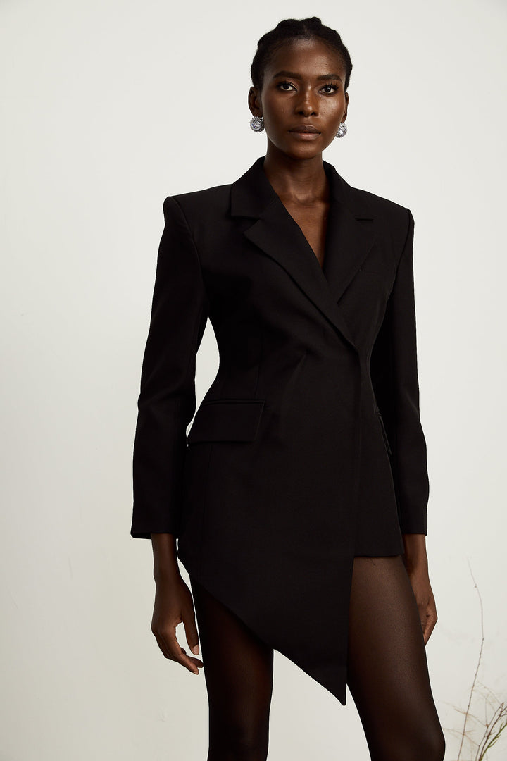 Halley Siyah Asimetrik Beli Saran Blazer
