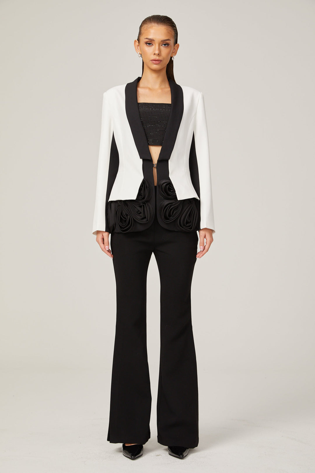 Jessica Beyaz 3 Boyutlu Yapraklı Katmanlı Blazer