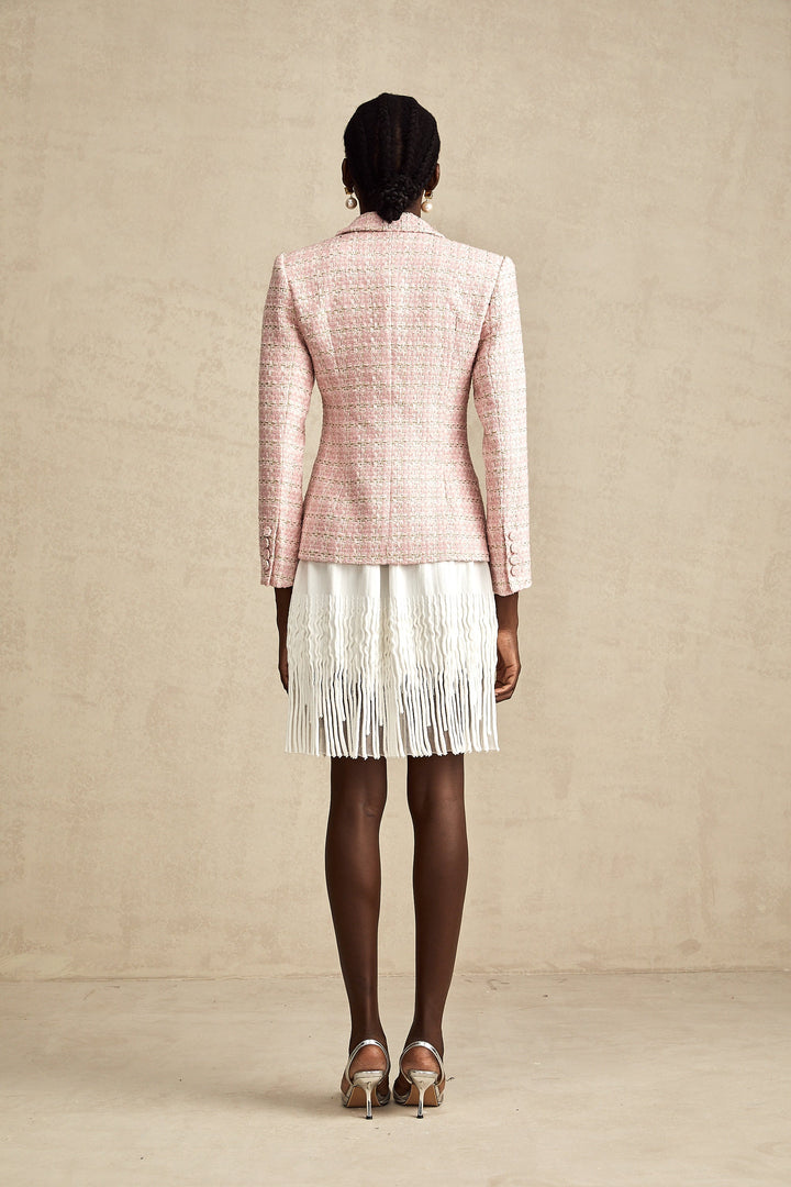Hélène Pembe Kristal Kareli Tüvit Blazer