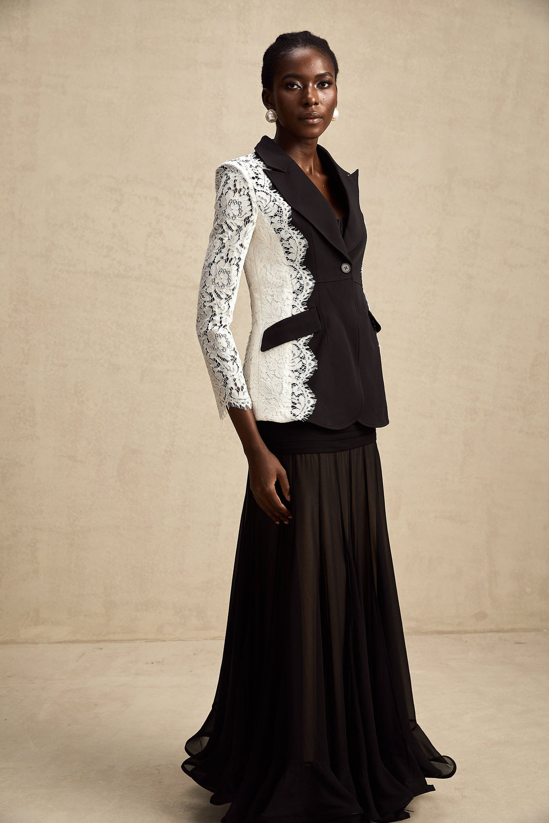 Sandrine Renk Bloklu, Dantel Detaylı Blazer