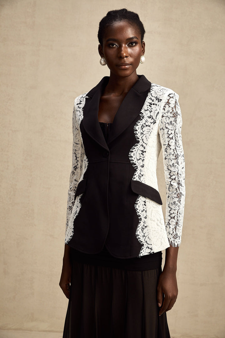 Sandrine Renk Bloklu, Dantel Detaylı Blazer
