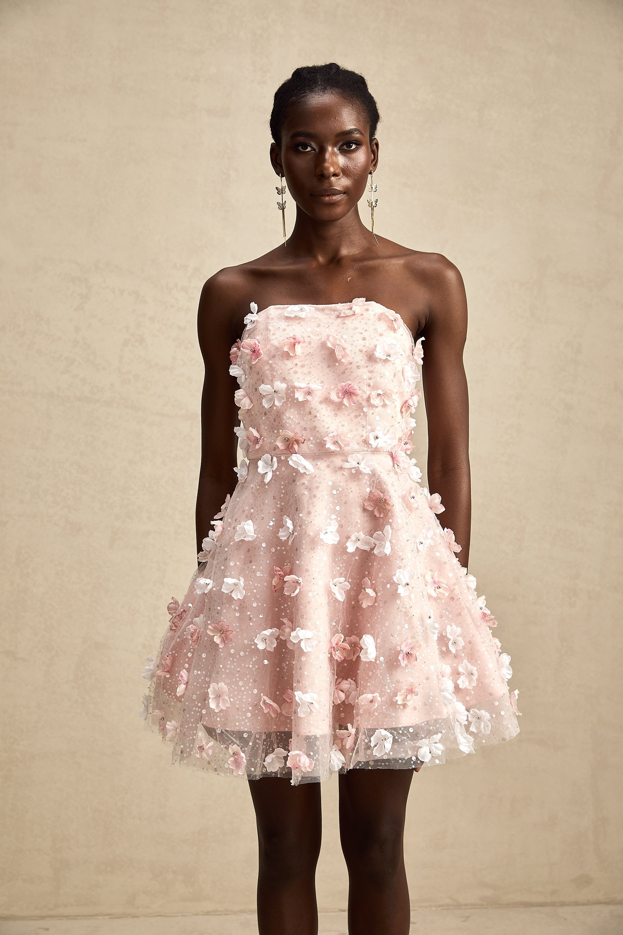 Lilou 3 Boyutlu Petal Kabarık Mini Elbise