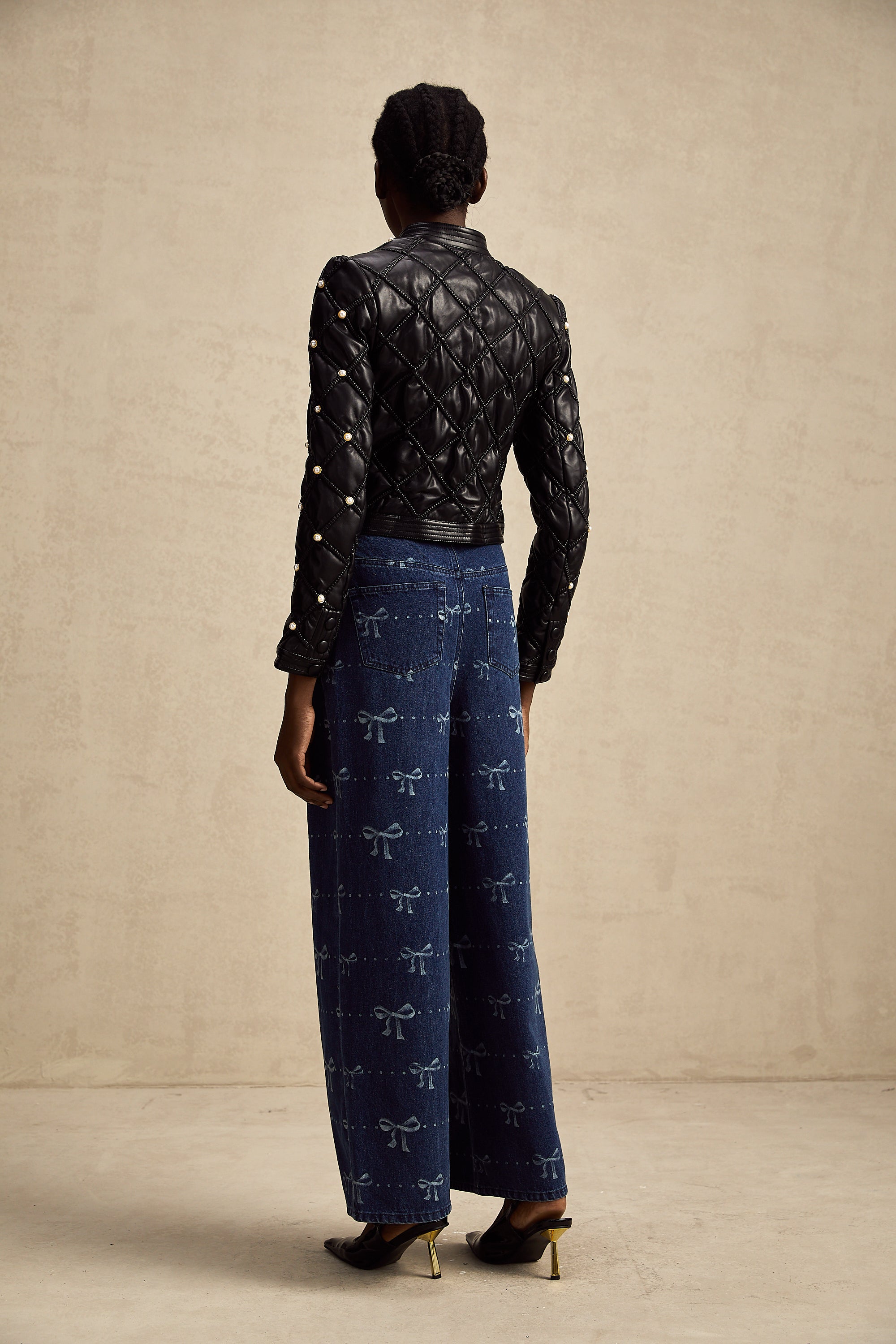 Yvonne Fiyonk Motifli Geniş Paça Jean Pantolon