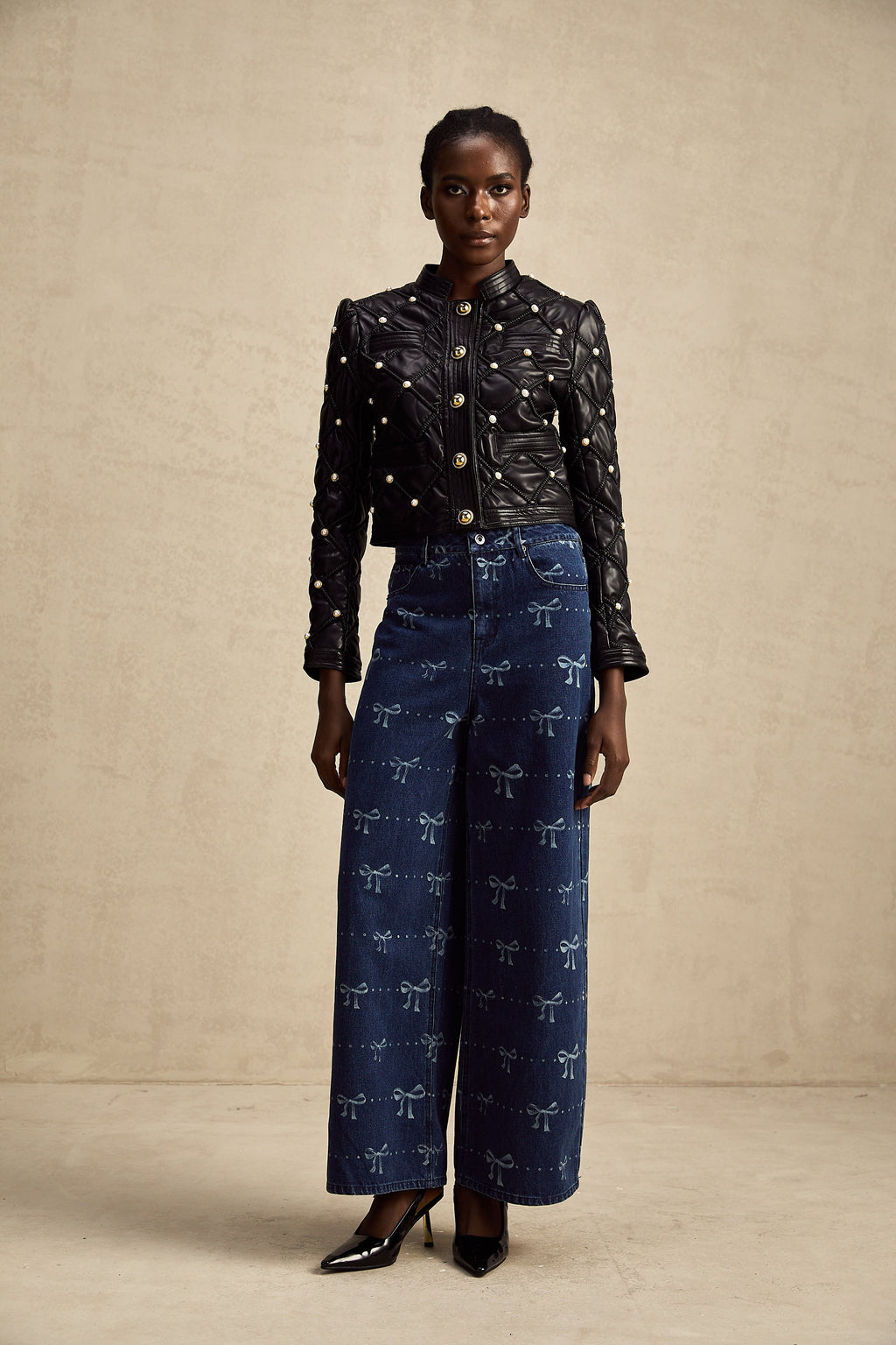 Yvonne Fiyonk Motifli Geniş Paça Jean Pantolon