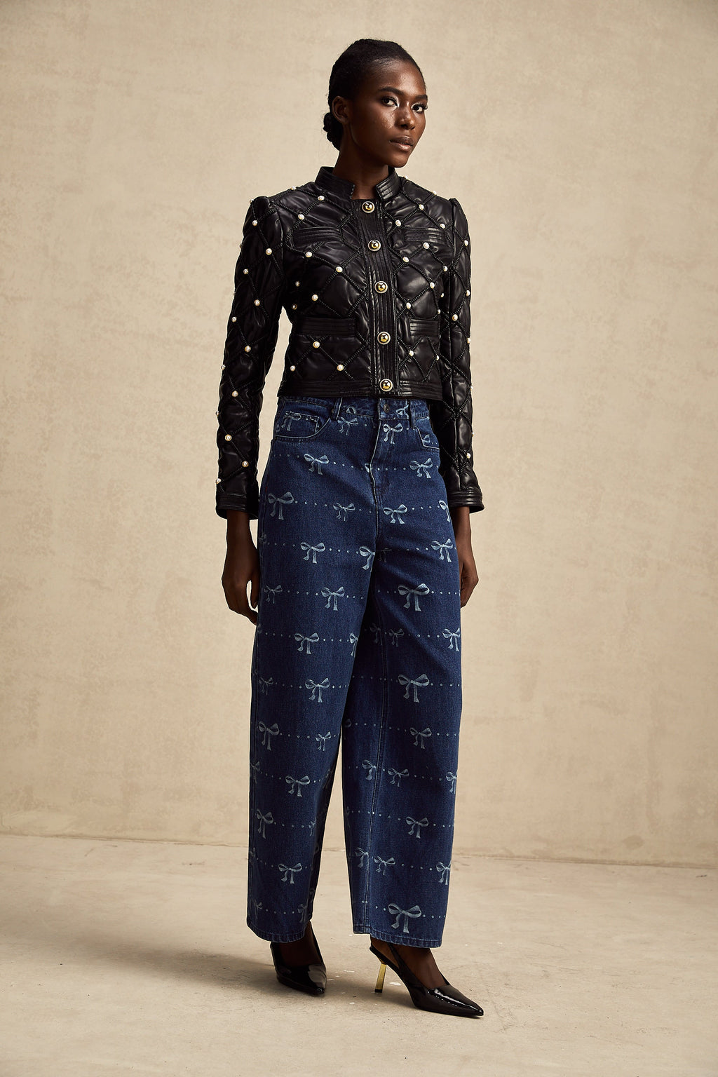 Yvonne Fiyonk Motifli Geniş Paça Jean Pantolon