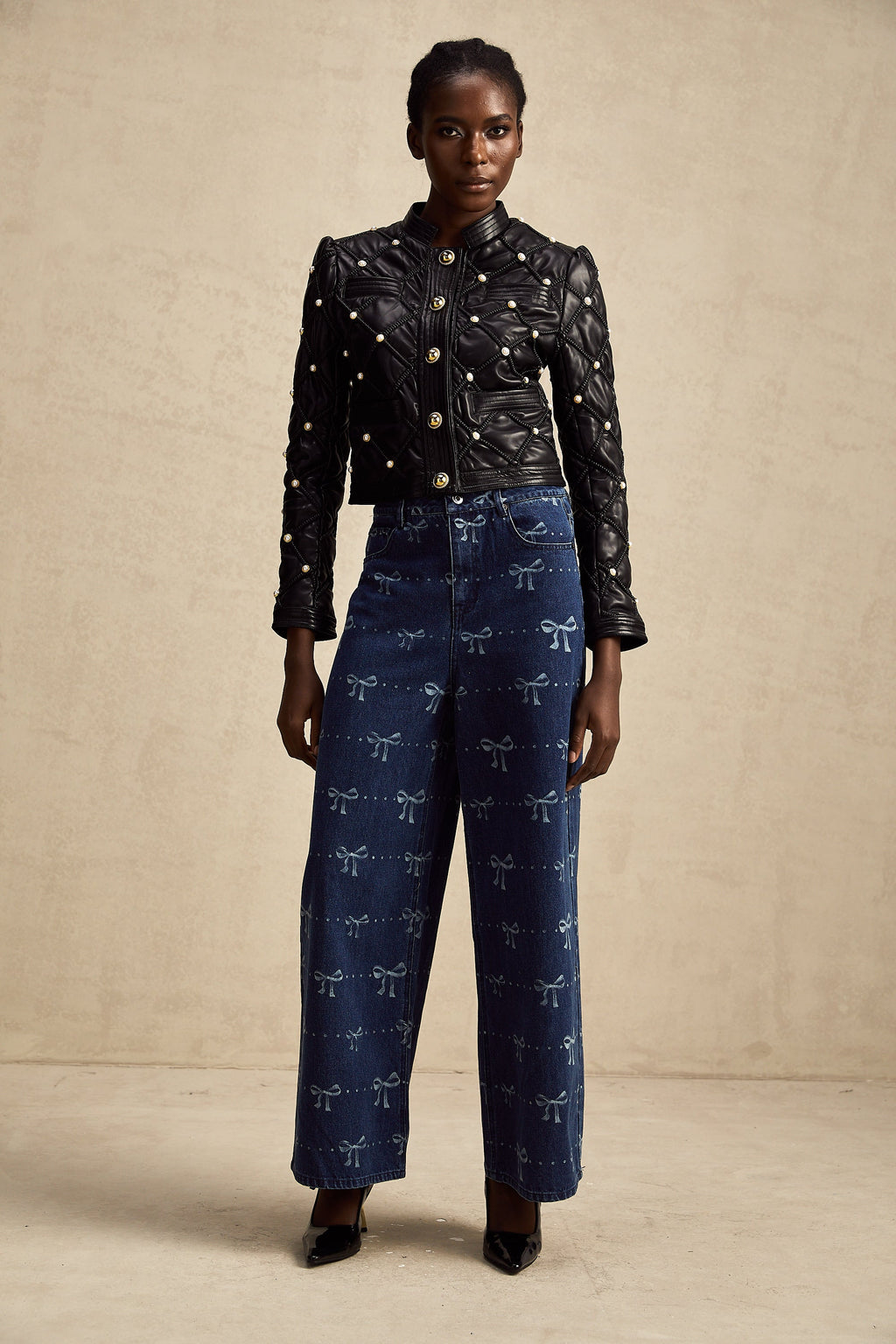 Yvonne Fiyonk Motifli Geniş Paça Jean Pantolon